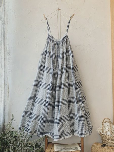 

Abito Bretelline Sottili a Scacchi, Grigio, Dresses