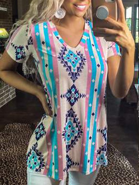 

Blue Vintage Short Sleeve V Neck Jersey T-shirt, Email discount