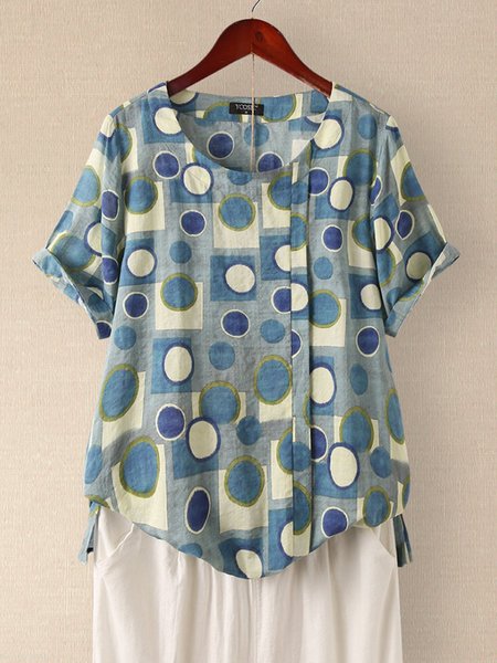 

Top a Pois Stampato Floreale Casuale, Blu, Tops