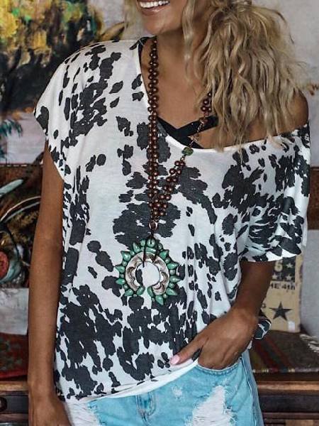 

T-Shirt con Scollo a V, Bianco-nero, T-Shirts