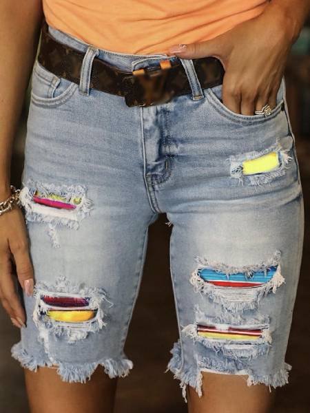 

Pantaloni a Strisce Denim Vintage, Blu, Shorts