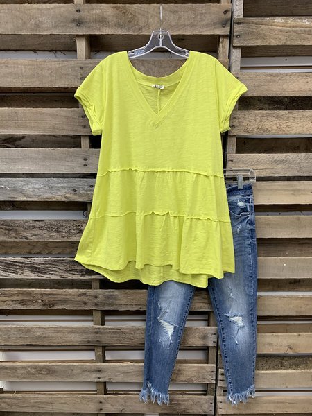 

Veste con Scollo a V Casuale, Giallo, T-Shirts