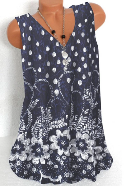 

Navyblue Geometric Floral-Print Casual Tops, Tops