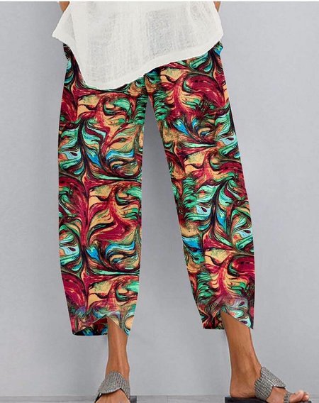 Casuale Misto Cotone Pantaloni, Rosso, Pants