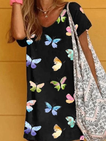 

Abito Semplice Stampato, Nero, Casual Dresses