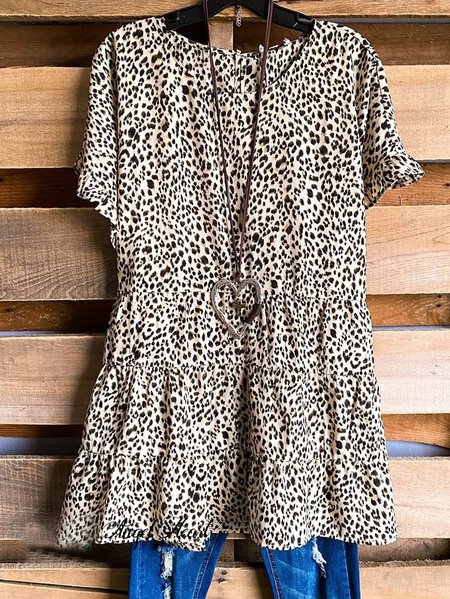 

Top a O-collo Casuale, Leopardo, T-Shirts