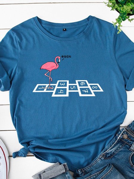 

Crew Neck Printed Short Sleeve Casual Shirts & Tops, Royal blue, T-shirts