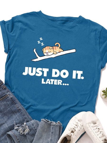 

Printed Casual Short Sleeve Crew Neck Shirts & Tops, Royal blue, T-shirts
