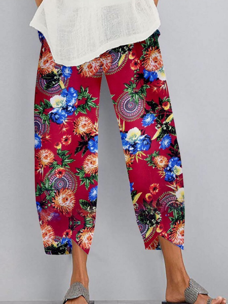 

Pantaloni Stampato Floreale Casuale di Misto Cotone, Rosso, Pants