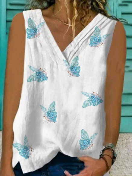 

Top con Scollo a V di Misto Cotone, Bianco, T-Shirts
