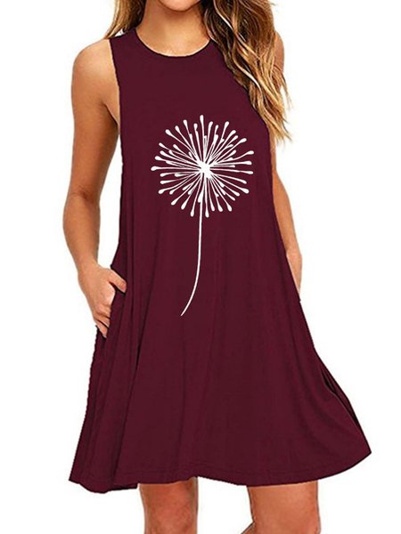 

Abito a Girocollo Bohemian A-line di Cotone, Vino rosso, Midi Dresses