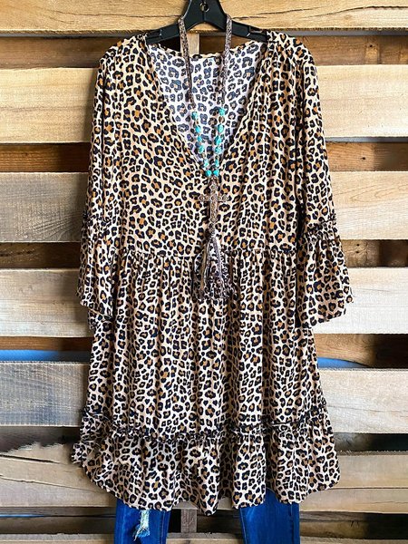 

Sexy Leopard Print V-Neck Dress, Brown, Dresses