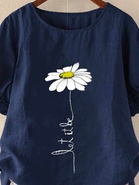 

T-Shirt Casuale Dritto Floreale Stampato, Blu intenso, Blouses & Shirts