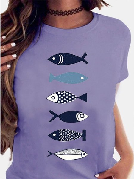 

Casuale Maniche Corte Top, Viola, T-Shirts