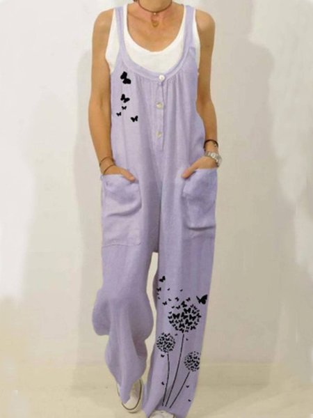 

Pockets Casual Floral-Print One-Pieces, Blue, Jumpsuits