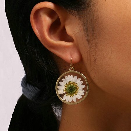 

White Sweet Flower Alloy Earrings, Earrings