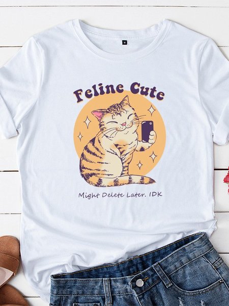 

Casuale Stampato Girocollo Maniche Corte Top, Bianco, T-Shirts