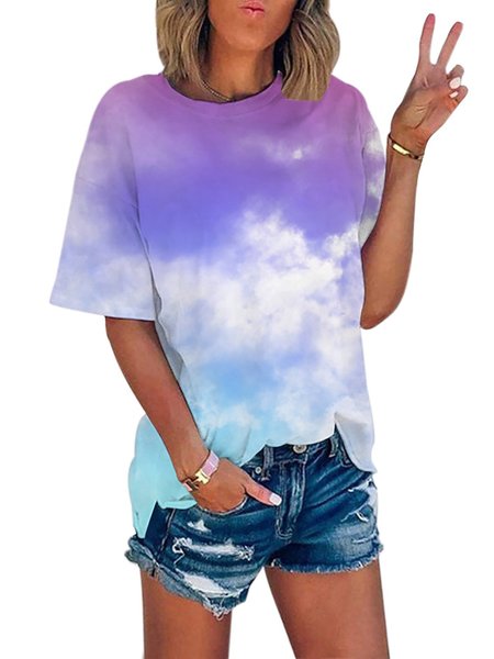 

Casual Color-Block Short Sleeve T-shirt, Purple, Email discount
