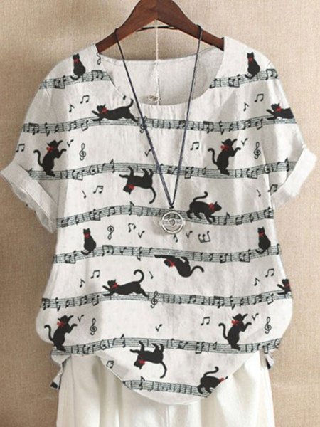 

T-Shirt a Girocollo Casuale, Bianco, Tops