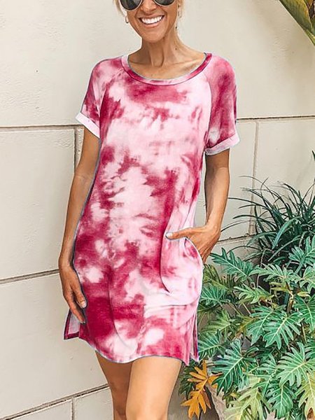 Abito a Girocollo Casuale Colore-block, Rosso, Casual Dresses