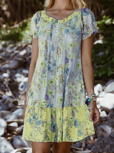 

Floreale Maniche Corte Gonna, Giallo, Casual Dresses