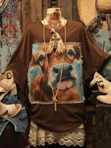 

Coffee Vintage Jersey Animal Printed T-shirt, Email discount