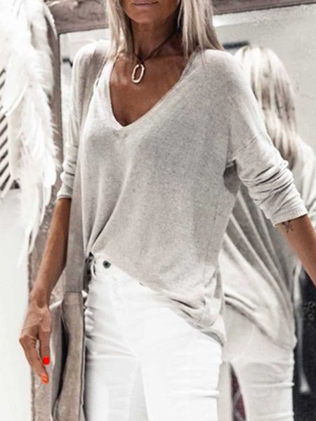 

Top con Scollo a V, Grigio chiaro, T-Shirts