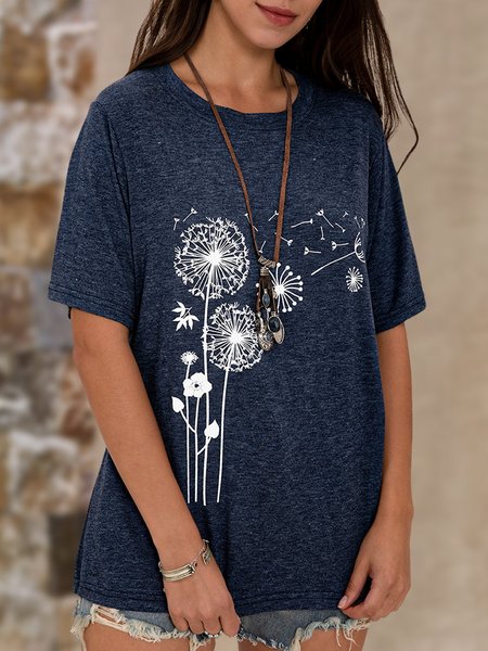 

Blue Summer Dandelion Shift Floral Casual Top, Tees