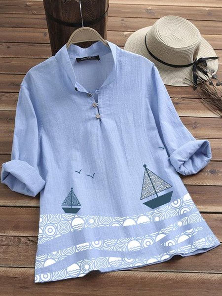 

Top Casuale di Misto Cotone, Blu, Blouses & Shirts