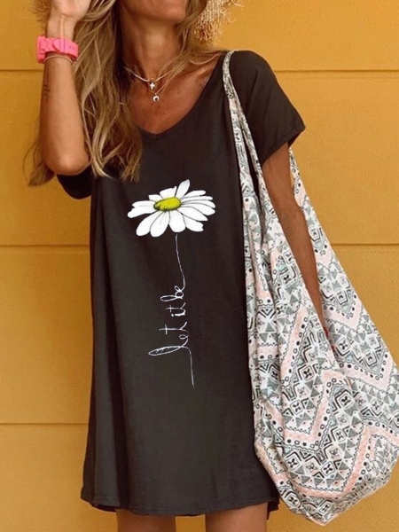 

T-Shirt Floreale Stampato, Nero, Tops
