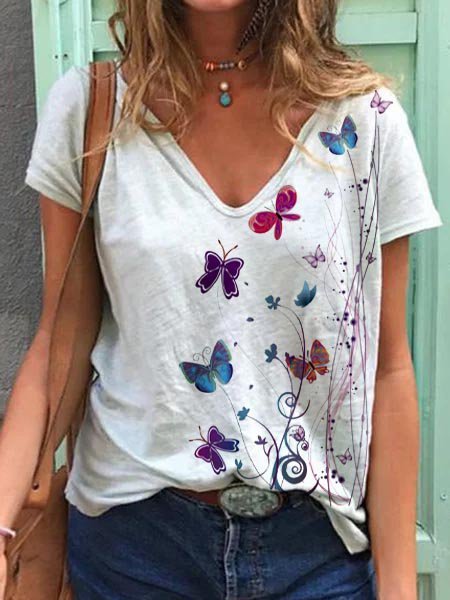 Top Stampato Casuale, Bianco, Tops