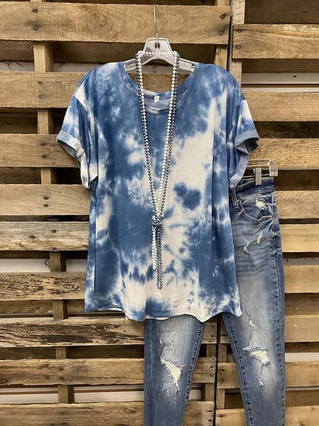 

T-Shirt Casuale di Cotone, Blu, T-Shirts