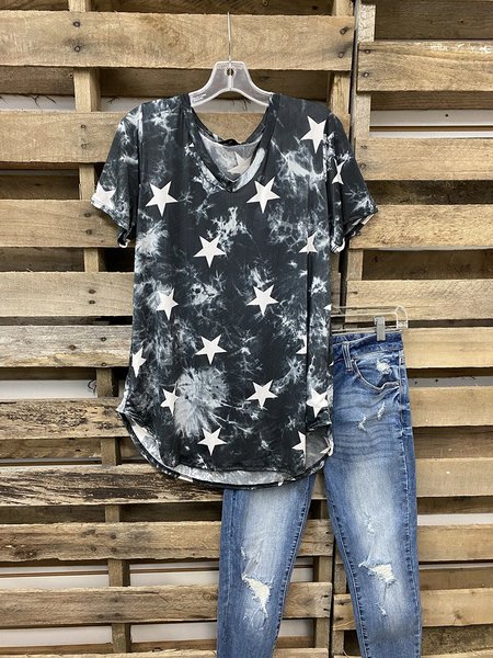 

Black Short Sleeve Cotton-Blend T-shirt, T-shirts