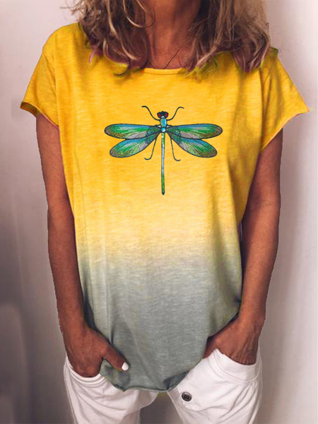 

T-Shirt a Girocollo Casuale Stampato, Giallo, Blouses & Shirts
