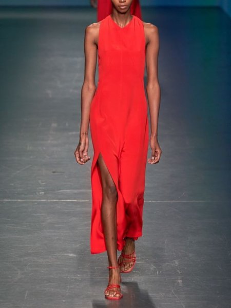 

Abito a Girocollo Casuale, Rosso, Dresses