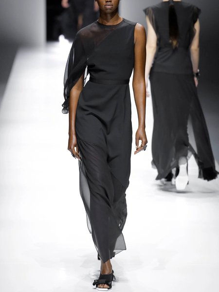 

Tuta a Girocollo Casuale, Nero, Jumpsuits