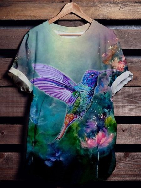 

T-Shirt a Girocollo Casuale, Blu, T-Shirts