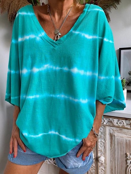 

Maglietta con Scollo a V Casuale di Cotone, Verde, T-Shirts