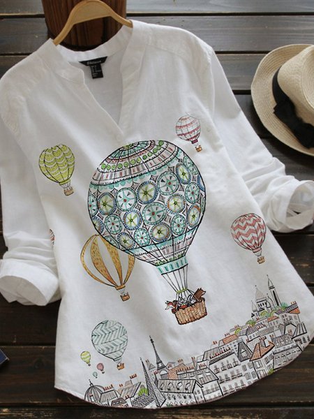 

Top Stampato Floreale Casuale di Misto Cotone, Bianco, T-Shirts