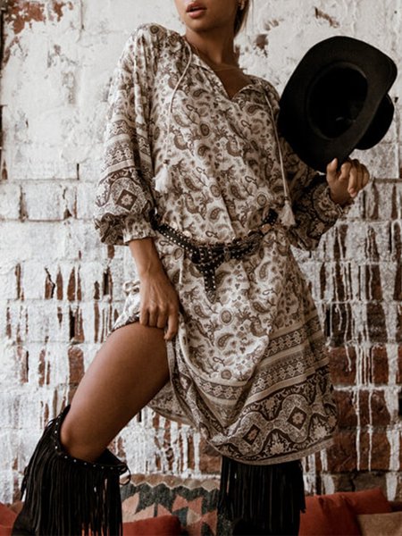 

Creamy White Boho V Neck 3/4 Sleeve Dresses, Dresses