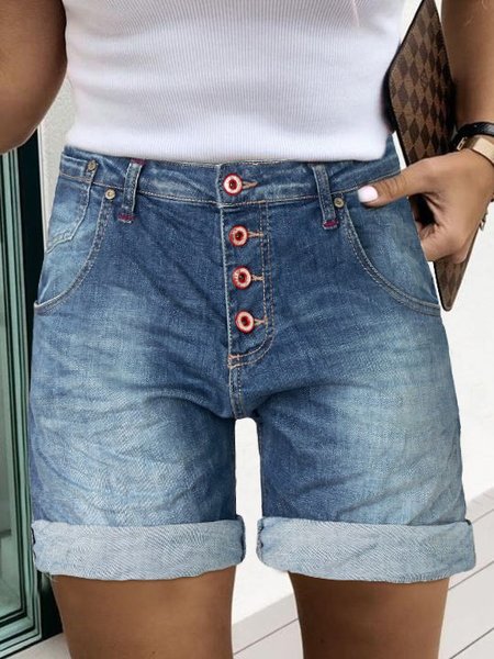 

Blue Sexy Sheath Denim Plain Denim shorts, Denim Shorts