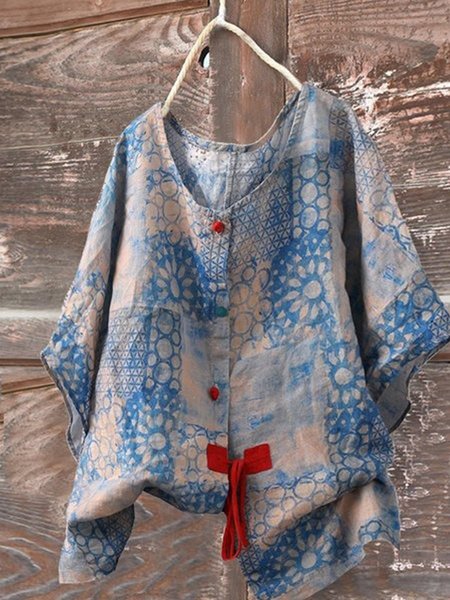 Top Casuale Tesoro Tribale, Blu, Blouses & Shirts