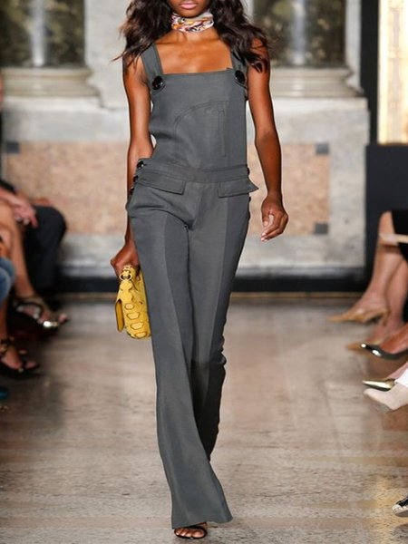 

Tuta Vintage a Collo Quadrato Casuale, Grigio, Jumpsuits