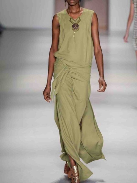 

Abito a Girocollo di Cotone, Verde chiaro, Dresses