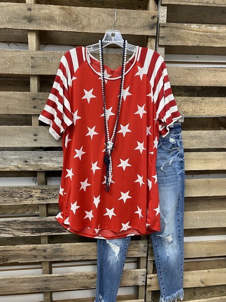 

Stars Stripe Independence Day Memorial T-shirt, Red, T-shirts