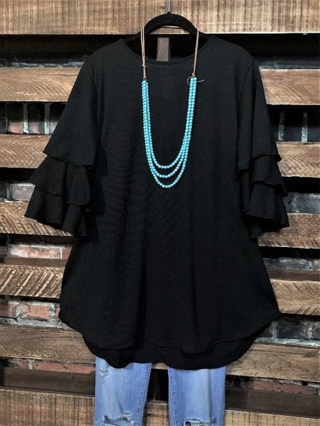

Top a Girocollo di Misto Cotone, Nero, T-Shirts