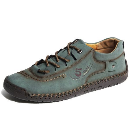 

Men Microfiber Leather Hand Stitching Comfort Soft Flats, Green, Men's Shoes
