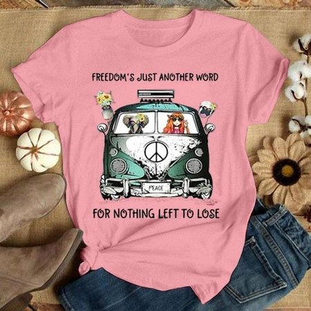 T-Shirt Casuale Stampato Floreale, Rosa, T-Shirts