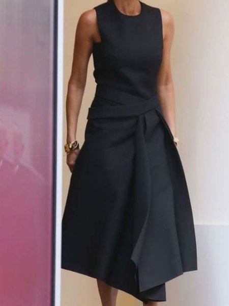 

Casual Sleeveless Round Neck Plus Size Dress, Black, Dresses