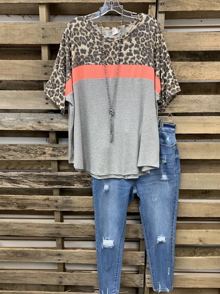 

Top a Girocollo di Misto Cotone, Grigio, T-Shirts